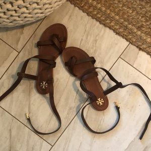 Great condition Tory Burch wrap sandals in brown size 8.5